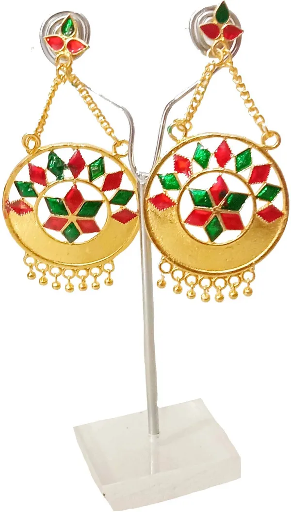 Assamese_Traditional_Copper_Gold_Plated_Red_Green_Colour_Jhumki_Earring_For_Girls_&_Women